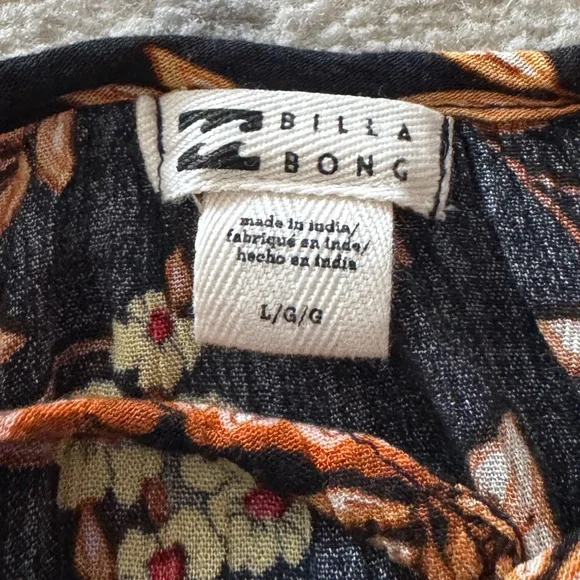 Billabong Hearts Desire Floral Boho Mini Dress Large Black Orange Long Sleeve - Picture 5 of 8